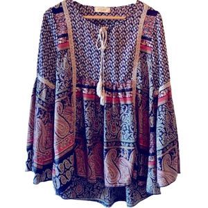 C’isa Boho Peasant Bell Sleeve Tribal Top Women S
